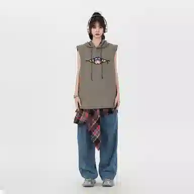 王者荣耀 美式简约趣味图案坎肩宽松舒适户外高街痞帅休闲百搭连帽无袖背心 男女同款