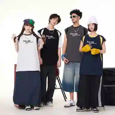 王者荣耀 澜鲨之猎刃款  美式复古圆领舒适基础款创意简约字母设计百搭校园学院风户外简约休闲宽松直筒透气无袖背心 男女同款