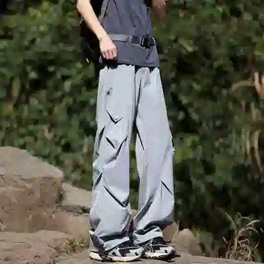 王者荣耀 美式薄款户外工装伞兵裤冰丝褶皱垂感宽松大码机能防皱风凉感速干透气旅行爬山超轻防泼水加肥加大休闲裤 男女同款