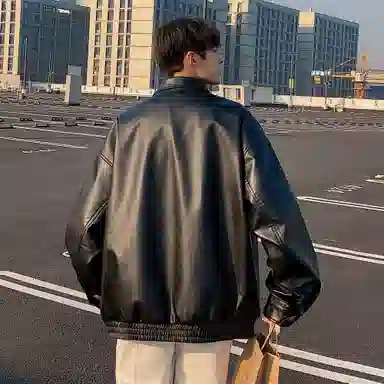 王者荣耀 美式基础款拼接翻领外套复古机车拉链宽松休闲百搭时尚皮衣 男女同款