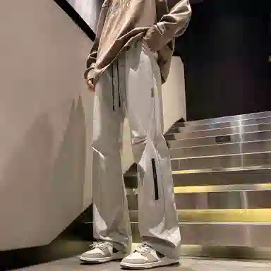 王者荣耀 美式褶皱拼接户外徒步爬山运动宽松舒适透气时尚百搭直筒休闲裤 标语款 男女同款