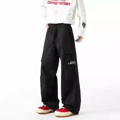 王者荣耀 花木兰款 简约百搭工装慵懒风签字体纯色经典多口袋抽绳舒适运动户外通勤中腰系带休闲裤 男女同款