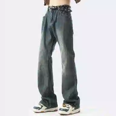 王者荣耀 美式水洗做旧自然落色舒适宽松牛仔裤 男女同款