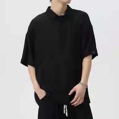 王者荣耀 鲁班七号款美式复古冰丝褶皱薄款宽松舒适亲肤高街透气慵懒感夏威夷沙滩垂感直筒短袖衬衫 男女同款