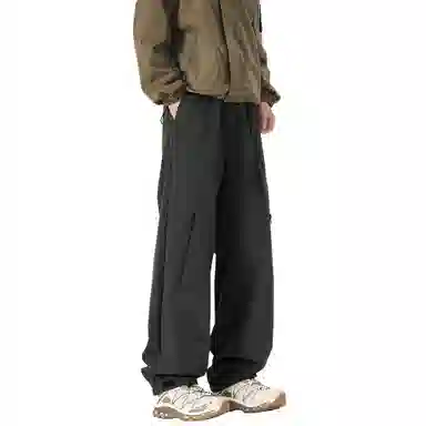 王者荣耀 美式复古拼接个性系带长裤宽松舒适透气户外徒步爬山运动时尚百搭直筒休闲裤 标语款 男女同款