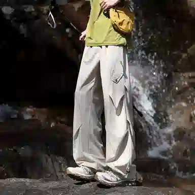 王者荣耀 美式薄款户外工装伞兵裤冰丝褶皱垂感宽松大码机能防皱风凉感速干透气旅行爬山超轻防泼水加肥加大休闲裤 男女同款