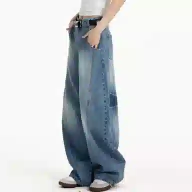 王者荣耀 美式街头复古潮流舒适百搭宽松阔腿拖地休闲长裤牛仔裤 男女同款