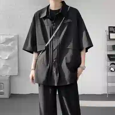 王者荣耀 鲁班七号款 美式复古街头宽松舒适柔软亲肤无性别主义设计感休闲短袖衬衫 男女同款