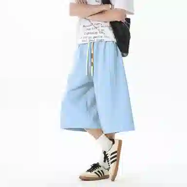 王者荣耀 美式复古纯色七分裤简约百搭宽松舒适透气亲肤凉感居家户外运动青少年潮流休闲短裤 男女同款