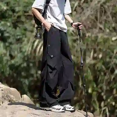 王者荣耀 美式薄款户外工装伞兵裤冰丝褶皱垂感宽松大码机能防皱风凉感速干透气旅行爬山超轻防泼水加肥加大休闲裤 男女同款