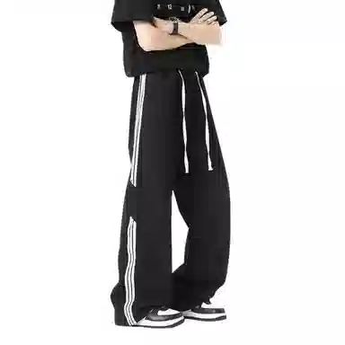 王者荣耀 美式复古三杠条纹长裤宽松舒适高街痞帅炸街休闲时尚百搭直筒阔腿牛仔裤 男女同款