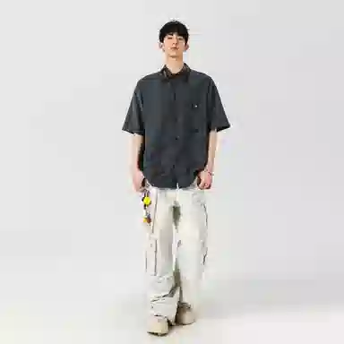 王者荣耀 标语款 美式高街拼接撞色翻领宽松舒适痞帅时尚青少年无性别休闲百搭短袖衬衫 男女同款