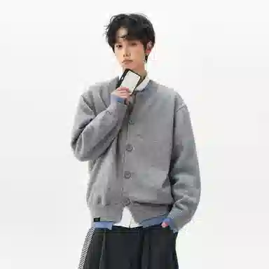 王者荣耀 假两件开衫外套春秋潮牌简约时尚学院风慵懒舒适日常户外通勤百搭针织衫上衣内搭叠穿单排扣毛衣 男女同款