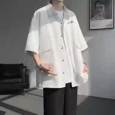 王者荣耀 鲁班七号款 美式复古街头宽松舒适柔软亲肤无性别主义设计感休闲短袖衬衫 男女同款