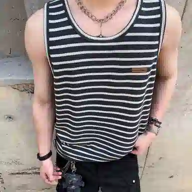 王者荣耀 标语款 美式复古条纹宽松舒适居家户外通勤健身休闲百搭潮流时尚圆领背心 男女同款