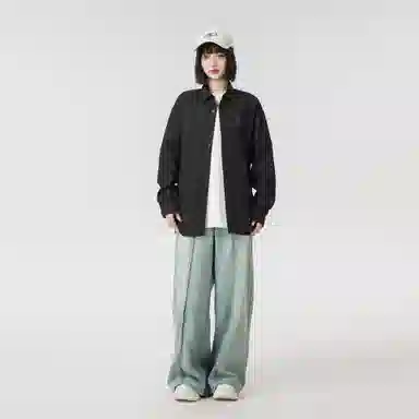 王者荣耀 鲁班七号星空梦想款 美式复古字母宽松落肩休闲纯色基础百搭小衫外套痞帅舒适透气高级感简约休闲翻领长袖衬衫 男女同款