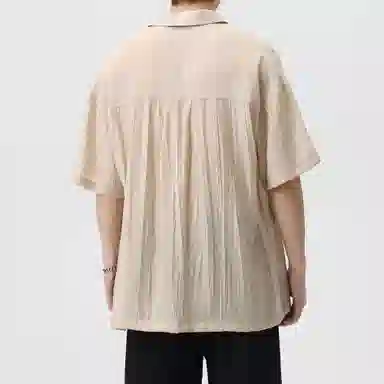 王者荣耀 鲁班七号款美式复古冰丝褶皱薄款宽松舒适亲肤高街透气慵懒感夏威夷沙滩垂感直筒短袖衬衫 男女同款