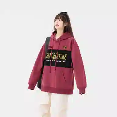 王者荣耀 鲁班七号星空梦想款 美式复古拼接撞色字母设计落肩长袖休闲宽松套头多巴胺重磅连帽卫衣 男女同款