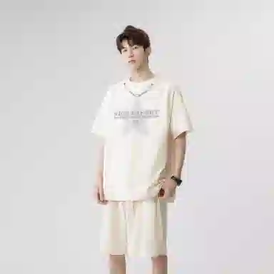 王者荣耀 标语款 美式高街拼接项链设计圆领短袖五分短裤两件套宽松舒适痞帅青春高颜值无性别潮流百搭时尚休闲运动套装 男女同款