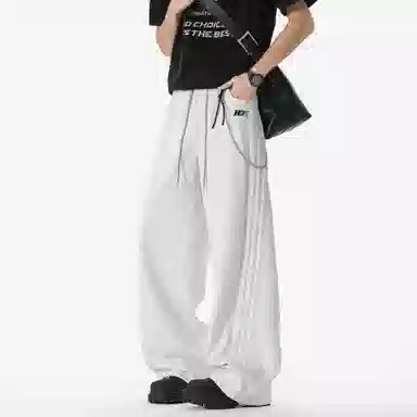 王者荣耀 美式复古纯色条杠直筒阔腿长裤宽松舒适青少年学生党休闲百搭时尚针织运动裤 标语款 男女同款