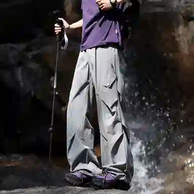 王者荣耀 美式薄款户外工装伞兵裤冰丝褶皱垂感宽松大码机能防皱风凉感速干透气旅行爬山超轻防泼水加肥加大休闲裤 男女同款