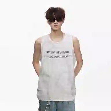 王者荣耀 标语款 美式复古扎染圆领字母宽松舒适百搭居家运动健身显肌肉透气排汗休闲背心 男女同款