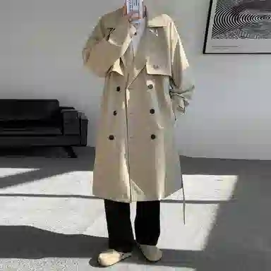 王者荣耀 烫钻美式高街纯色翻领中长款外套英伦风雅痞少年感宽松双排扣休闲百搭时尚风衣 梦奇款 男女同款