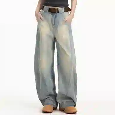 王者荣耀 美式街头复古潮流舒适百搭宽松阔腿拖地休闲长裤牛仔裤 男女同款