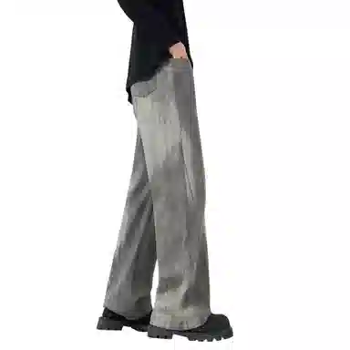 王者荣耀 美式复古水洗做旧直筒裤宽松舒适青少年高颜值休闲百搭时尚牛仔裤 标语款 男女同款