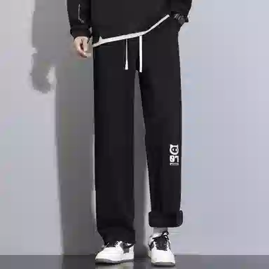 王者荣耀 鲁班七号星空梦想款 内里保暖加绒加厚直筒阔腿长裤宽松百搭亲肤舒适字母印花潮流个性学院风休闲裤 男女同款