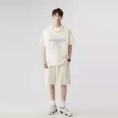 王者荣耀 标语款 美式高街拼接项链设计圆领短袖五分短裤两件套宽松舒适痞帅青春高颜值无性别潮流百搭时尚休闲运动套装 男女同款