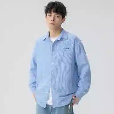 王者荣耀 经典翻领条纹长袖小众休闲简约设计字母印花美式街头复古潮流时尚通勤日常百搭宽松舒适慵懒氛围感无性别主义学院风衬衫 男女同款