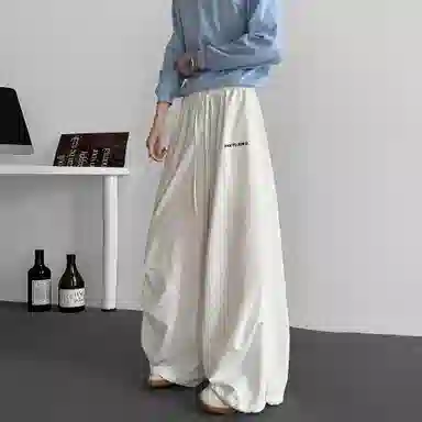 王者荣耀 美式阔腿褶皱伞兵运动休闲裤时尚百搭高街痞帅少年感宽松舒适透气西装裤 标语款 男女同款