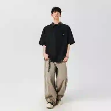 王者荣耀 标语款 美式高街拼接撞色翻领宽松舒适痞帅时尚青少年无性别休闲百搭短袖衬衫 男女同款