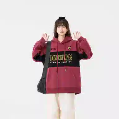 王者荣耀 鲁班七号星空梦想款 美式复古拼接撞色字母设计落肩长袖休闲宽松套头多巴胺重磅连帽卫衣 男女同款