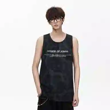 王者荣耀 标语款 美式复古扎染圆领字母宽松舒适百搭居家运动健身显肌肉透气排汗休闲背心 男女同款