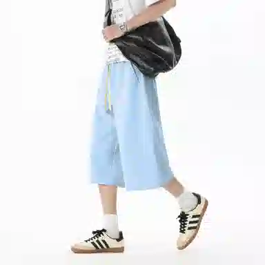 王者荣耀 美式复古纯色七分裤简约百搭宽松舒适透气亲肤凉感居家户外运动青少年潮流休闲短裤 男女同款