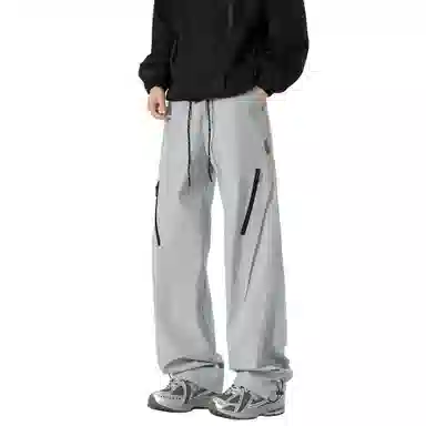 王者荣耀 美式高街拼接裤脚束带长裤宽松舒适透气户外徒步登山运动百搭时尚直筒休闲裤 标语款 男女同款