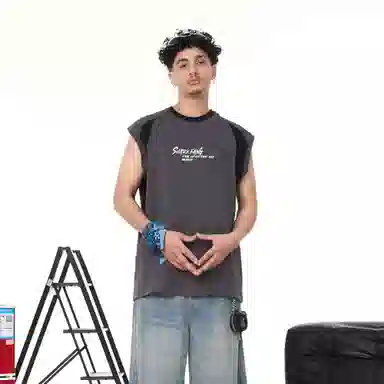 王者荣耀 澜鲨之猎刃款  美式复古圆领舒适基础款创意简约字母设计百搭校园学院风户外简约休闲宽松直筒透气无袖背心 男女同款