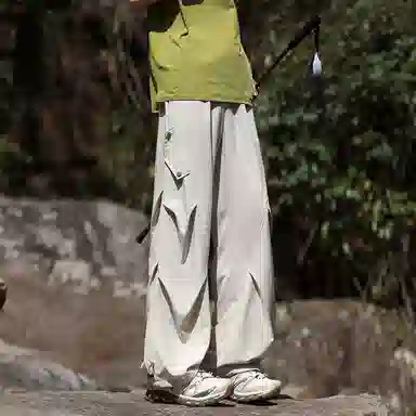 王者荣耀 美式薄款户外工装伞兵裤冰丝褶皱垂感宽松大码机能防皱风凉感速干透气旅行爬山超轻防泼水加肥加大休闲裤 男女同款