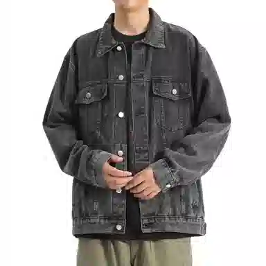 王者荣耀 明世隐款 美式街头复古做旧舒适宽松纯色背后手写印花潮流百搭翻领长袖牛仔外套 男女同款