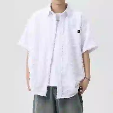 王者荣耀 美式复古格子流苏宽松舒适时尚百搭校园风少年感无性别休闲翻领纽扣短袖衬衫 男女同款