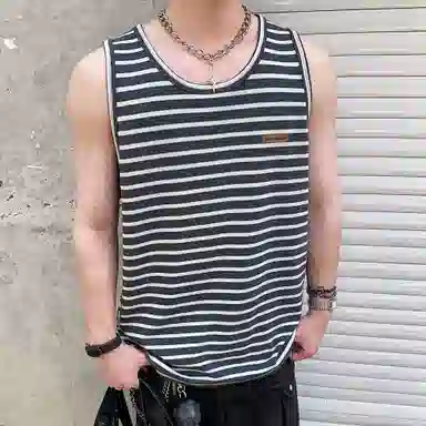 王者荣耀 标语款 美式复古条纹宽松舒适居家户外通勤健身休闲百搭潮流时尚圆领背心 男女同款