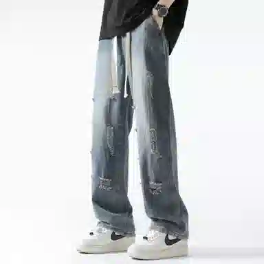 王者荣耀 美式街头经典水洗落色做旧舒适柔软廓形长裤牛仔裤 男女同款