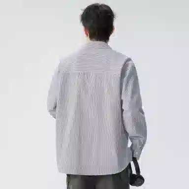 王者荣耀 经典翻领条纹长袖小众休闲简约设计字母印花美式街头复古潮流时尚通勤日常百搭宽松舒适慵懒氛围感无性别主义学院风衬衫 男女同款