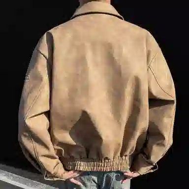 王者荣耀 鲁班七号款 港风复古简约纯色两侧双拉链小众设计宽松翻领百搭休闲长袖开衫皮衣 男女同款