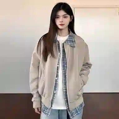 王者荣耀 背面印花基础款假两件撞色拼接纯色翻领美式街头复古慵懒氛围感潮流简约时尚通勤日常百搭宽松舒适小众休闲学院风夹克 男女同款