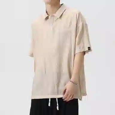 王者荣耀 鲁班七号款美式复古冰丝褶皱薄款宽松舒适亲肤高街透气慵懒感夏威夷沙滩垂感直筒短袖衬衫 男女同款