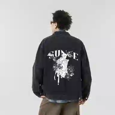 王者荣耀 孙策挚爱之约款 复古涂鸦字母印花宽松翻领休闲百搭牛仔外套 通用