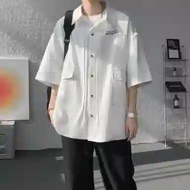 王者荣耀 鲁班七号款 美式复古街头宽松舒适柔软亲肤无性别主义设计感休闲短袖衬衫 男女同款